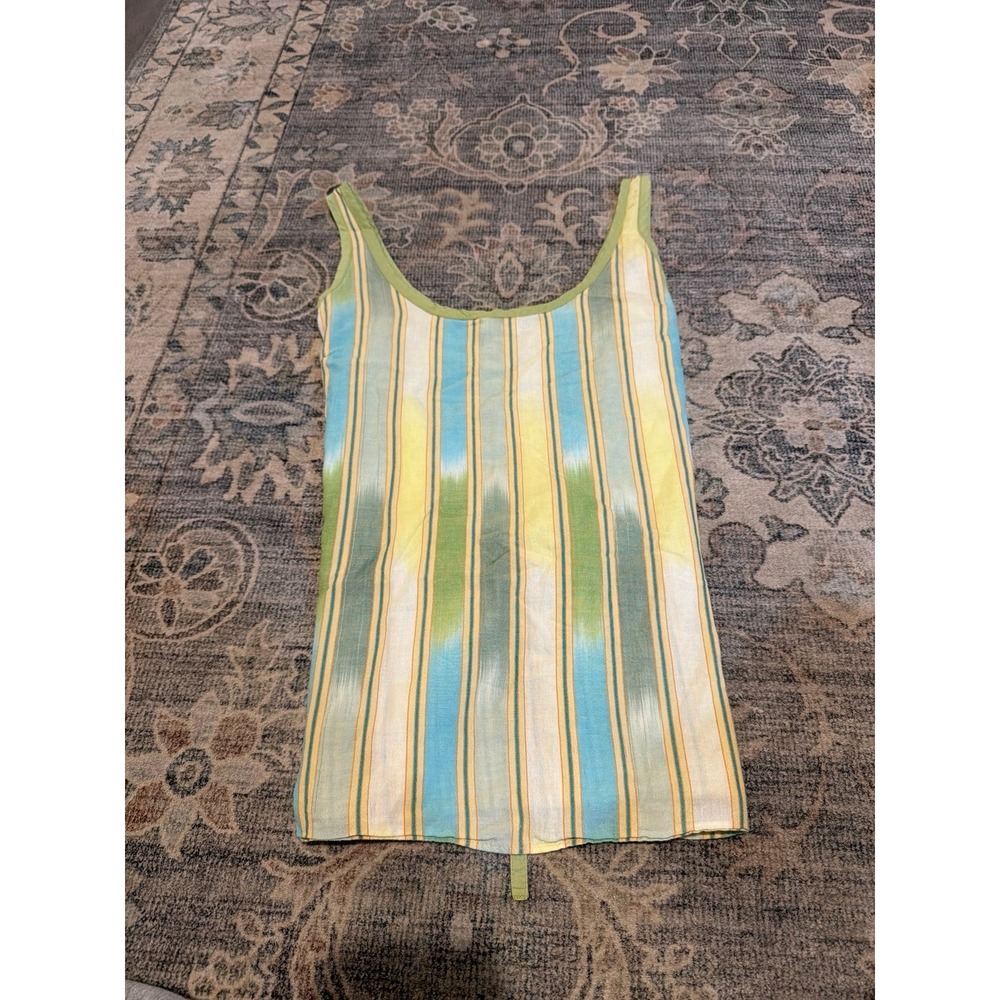 Vintage Y2K Calvin Klein Green Stripes Babydoll Style Tank Top Tie Back
